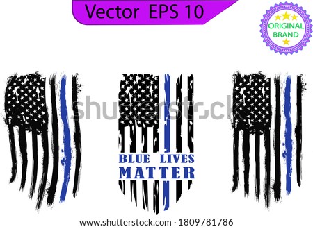 Thin blue line US flag. Flag with Police Blue Line - Distressed  and splash american flag
