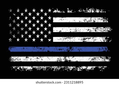 Thin Blue Line USA Flagge. Vintage American Police Support Flag.