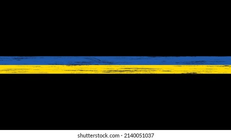 Thin blue and yellow line flag with grunge paint trace - a sign to honor and respect Ukrainian people.