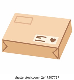 Thin cardboard box or envelope with a heart stamp and postal label. Perfect for representing love mail, gift parcels, or branding deliveries.