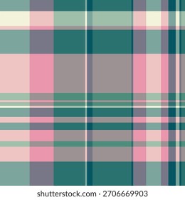 Textura de cuadros finos a cuadros, fondo inconsútil textil mixto. Vector de tela tranquila con estampado de tartán en colores pastel y verde azulado.