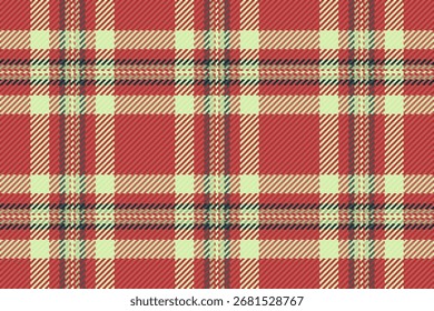 Thin check texture textile, layout pattern seamless background. Geometric plaid fabric vector tartan in red and light colors palette.