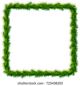 Thin christmas square wreath without decoration. Rectangle frame of pine branches isolated on white