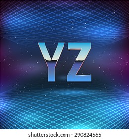 Thin Chrome Alphabet in 80s Retro Futurism style. Vector font from Y to Z