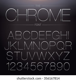 Thin Chrome Font. Vector Metallic Alphabet