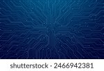 Thin circuit trace lines in blue on a dark technology background. Abstract digital tech bg. Electronics and computer technology concept. Chip and circuit board. Vector illustration. Chip connectors.