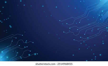 Linhas de traçado de circuito fino em azul em um fundo de tecnologia escura. Resumo digital tecnologia bg. Conceito de tecnologia eletrônica e informática. Chip e placa de circuito. Ilustração vetorial.