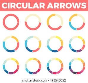 Thin circular arrows for infographics with 1, 2, 3, 4, 5, 6, 7, 8, 9, 10, 11, 12 steps, parts.