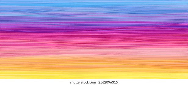 Thin colorful wavy lines in a gradient pattern design. Abstract vibrant gradient artwork with colorful flowing wavy lines in rainbow color. Smooth curved lines and flowing waves. Vector illustration