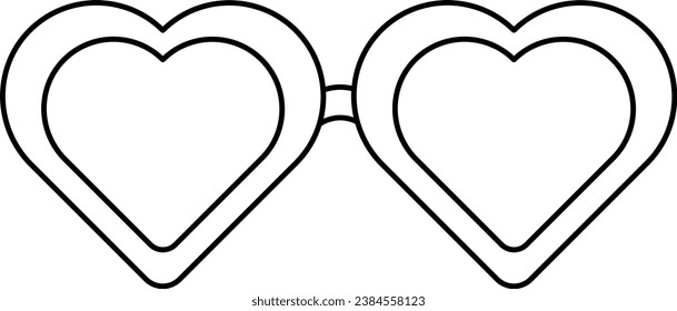 Thin contour line of Heart shaped romantic glasses. Eye protection accessory liner icon. Health and vision protection. Simple black and white vector isolated on white background