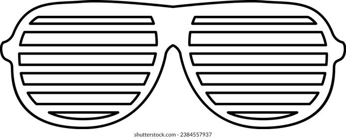 Thin contour line of striped lattice club glasses. Eye protection accessory liner icon. Health and vision protection. Simple black and white vector isolated on white background