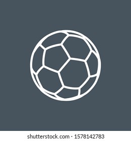 Thin contour lines icon soccer ball for playing football isolated on black background. Modern design minimalistic style black and white outline sign classic leather soccer ball.