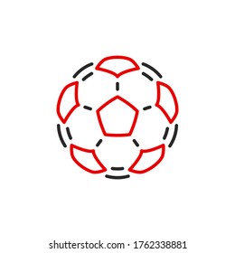 Thin contour lines icon soccer ball for playing football isolated on white background. Modern design minimalistic style black and red outline sign classic leather soccer ball.