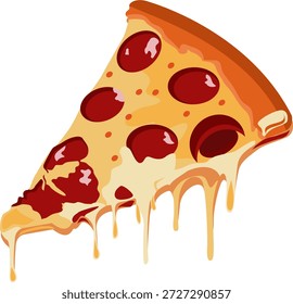 Thin crust pepperoni pizza slice isolated vector illustration on white