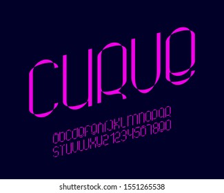 Thin curve ribbon font set in vector format