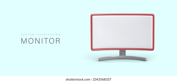 Thin curved blank monitor. Wide screen with improved view. Slim display on stand. Horizontal advertising template. Concept for online cinemas, stores selling monitors, TV