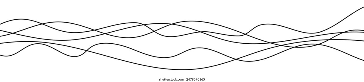 Thin curved wavy lines. Five black wavy lines on white background. Vector illustration