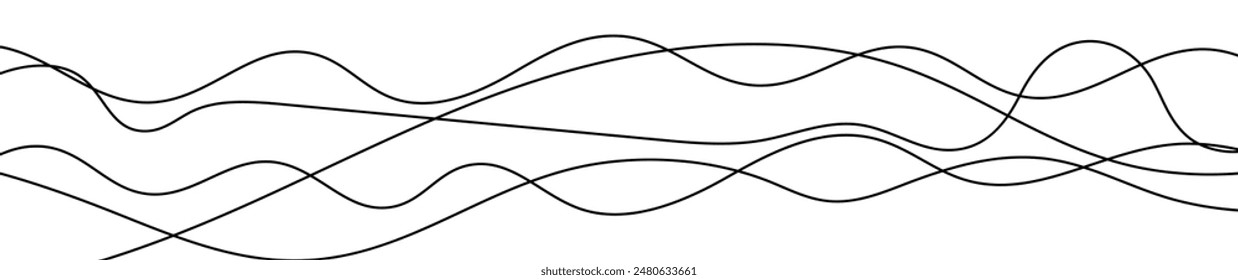 Thin curved wavy lines. Five black wavy lines on white background. Vector illustration