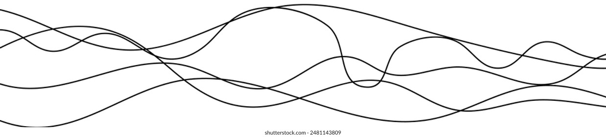 Thin curved wavy lines. Five black wavy lines on white background. Vector illustration