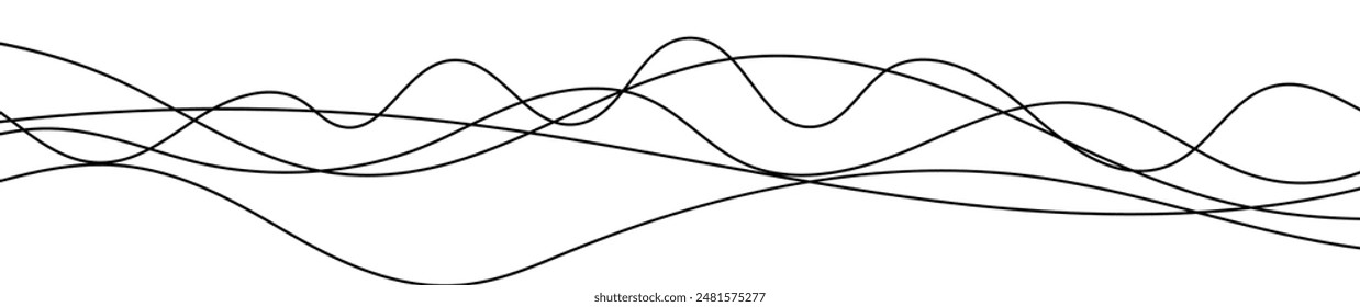 Thin curved wavy lines. Five black wavy lines on white background. Vector illustration
