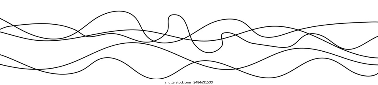 Thin curved wavy lines. Five black wavy lines on white background. Vector illustration