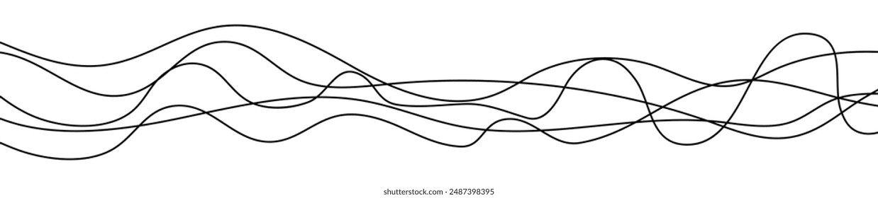 Thin curved wavy lines. Five black wavy lines on white background. Vector illustration