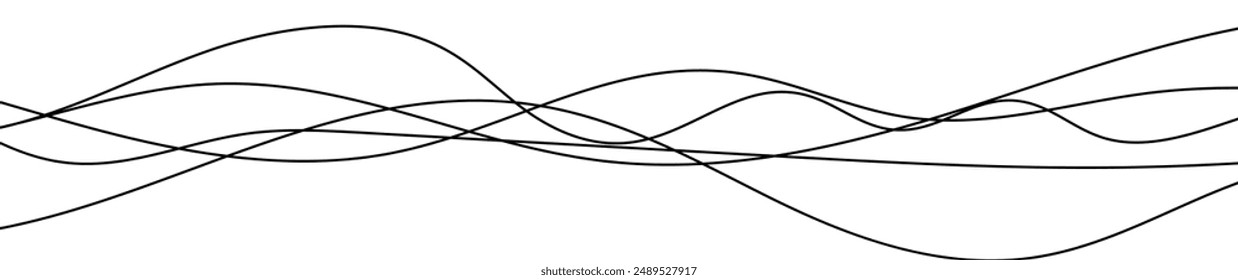 Thin curved wavy lines. Five black wavy lines on white background. Vector illustration