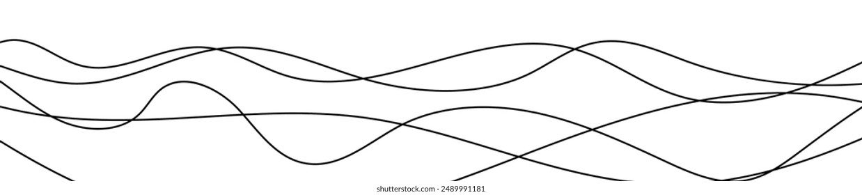 Thin curved wavy lines. Five black wavy lines on white background. Vector illustration