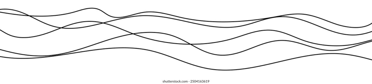 Thin curved wavy lines. Five black wavy lines on white background. Vector illustration