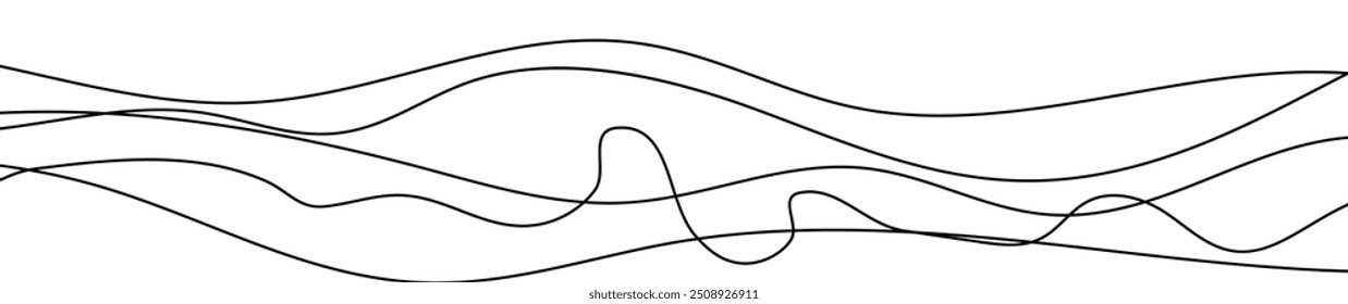 Thin curved wavy lines. Five black wavy lines on white background. Vector illustration