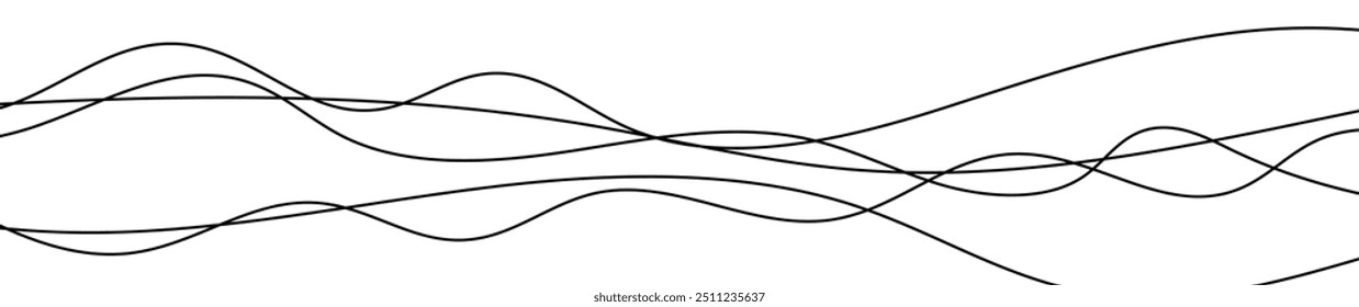 Thin curved wavy lines. Five black wavy lines on white background. Vector illustration