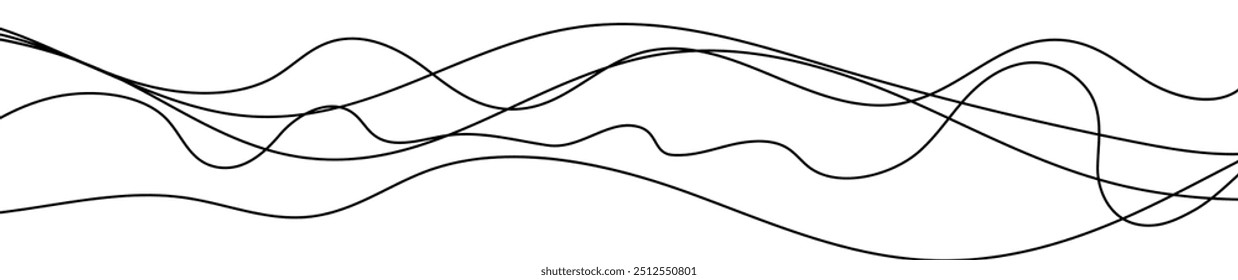 Thin curved wavy lines. Five black wavy lines on white background. Vector illustration