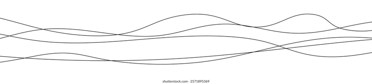 Thin curved wavy lines. Five black wavy lines on white background. Vector illustration