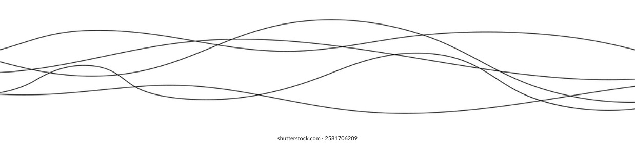 Thin curved wavy lines. Five black wavy lines on white background. Vector illustration
