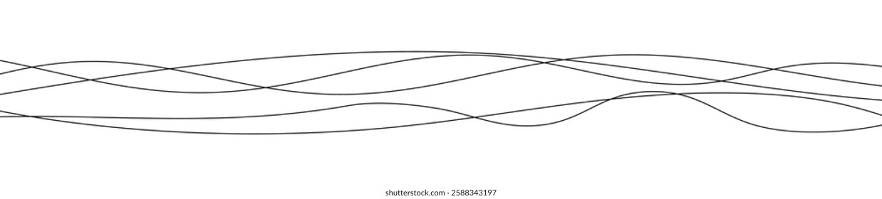 Thin curved wavy lines. Five black wavy lines on white background. Vector illustration