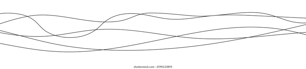Thin curved wavy lines. Five black wavy lines on white background. Vector illustration