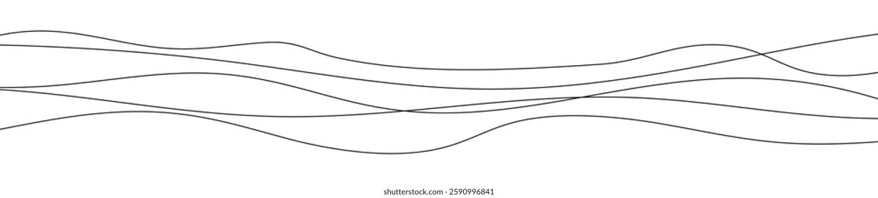Thin curved wavy lines. Five black wavy lines on white background. Vector illustration