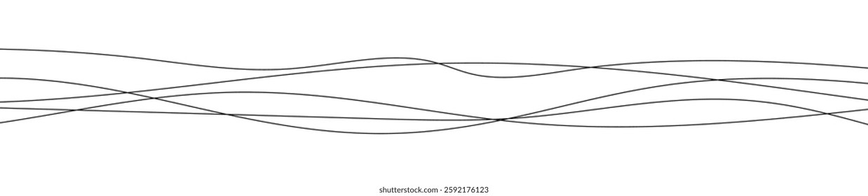 Thin curved wavy lines. Five black wavy lines on white background. Vector illustration