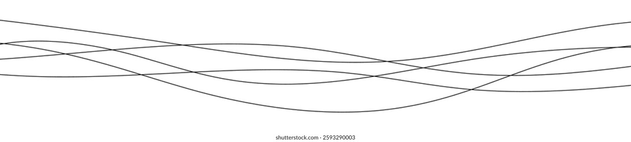 Thin curved wavy lines. Five black wavy lines on white background. Vector illustration