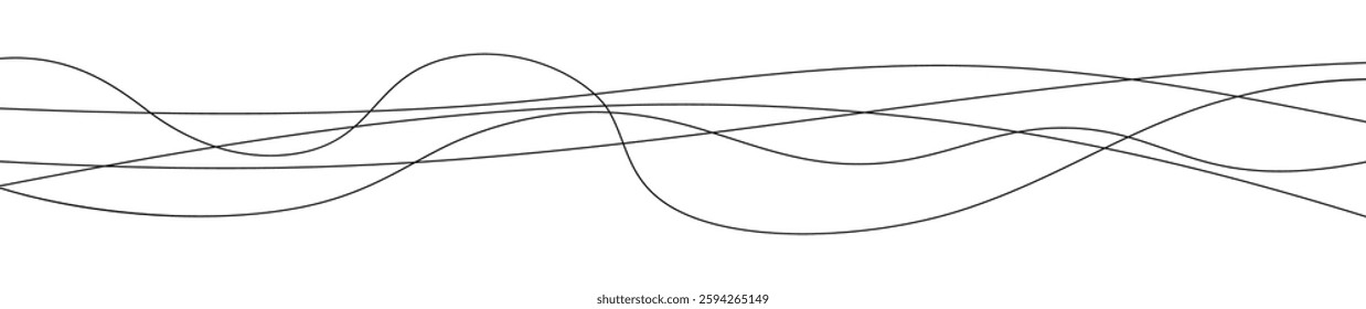 Thin curved wavy lines. Five black wavy lines on white background. Vector illustration