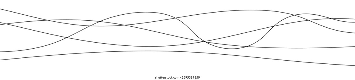 Thin curved wavy lines. Five black wavy lines on white background. Vector illustration