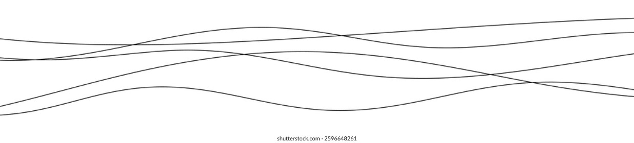 Thin curved wavy lines. Five black wavy lines on white background. Vector illustration