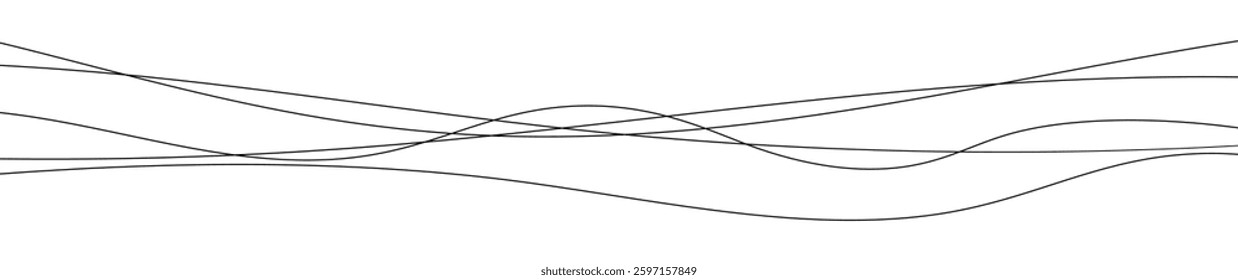 Thin curved wavy lines. Five black wavy lines on white background. Vector illustration