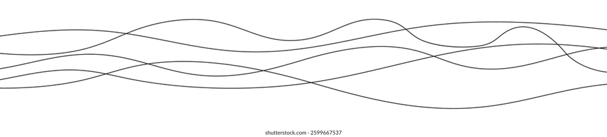 Thin curved wavy lines. Five black wavy lines on white background. Vector illustration