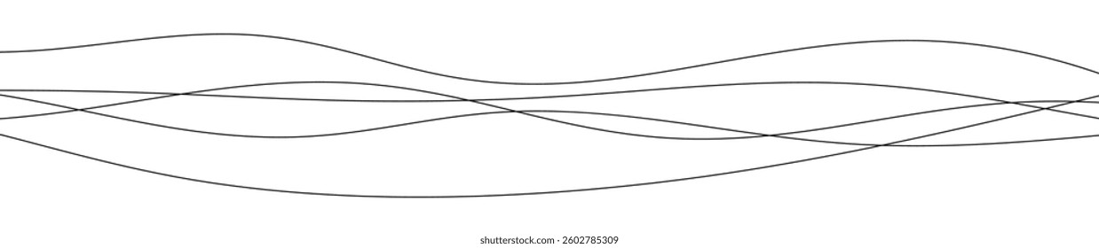 Thin curved wavy lines. Five black wavy lines on white background. Vector illustration