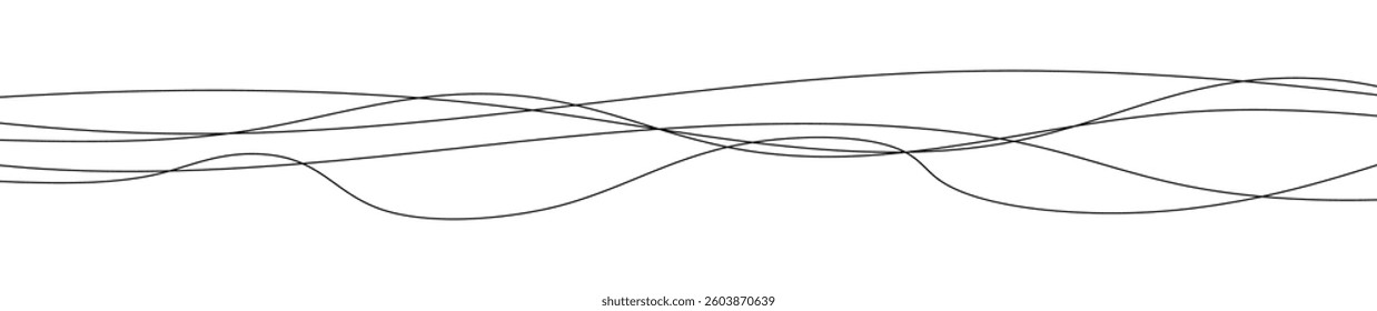 Thin curved wavy lines. Five black wavy lines on white background. Vector illustration