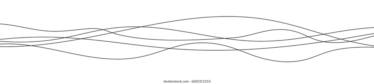 Thin curved wavy lines. Five black wavy lines on white background. Vector illustration