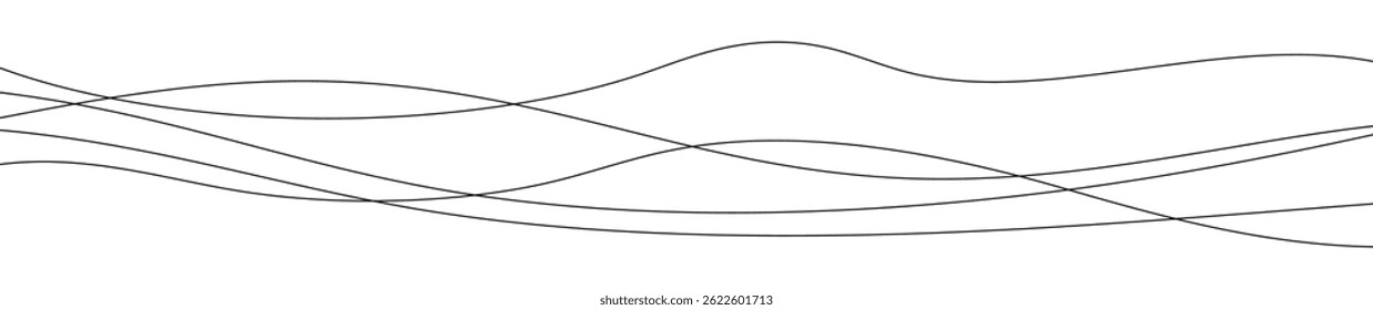 Thin curved wavy lines. Five black wavy lines on white background. Vector illustration
