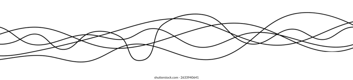Thin curved wavy lines. Five black wavy lines on white background. Vector illustration