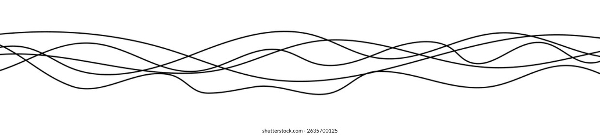 Thin curved wavy lines. Five black wavy lines on white background. Vector illustration